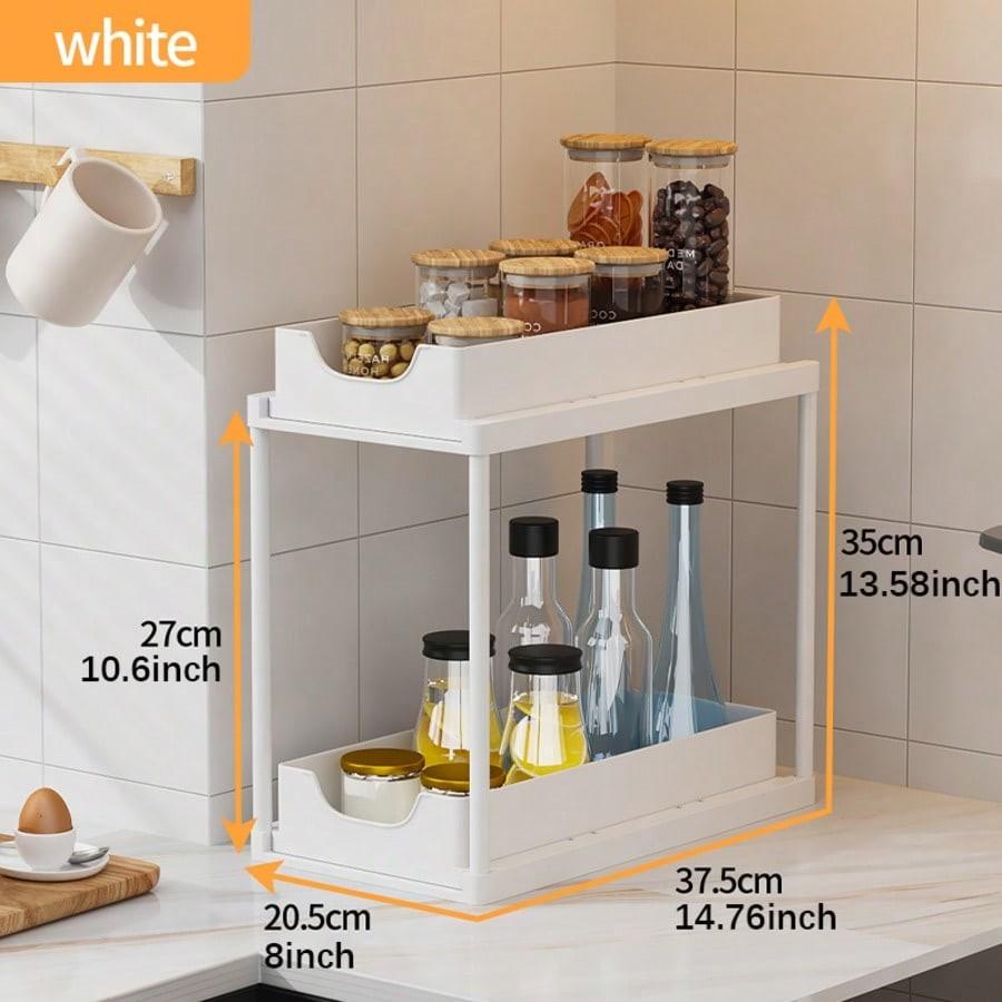 Adjustable Storage Rack, Single and Double Layer Sink Under Cabinet Organizer, Pull-Out Metal Kitchen Bathroom Shelf, Cleaner Supplies Organizer