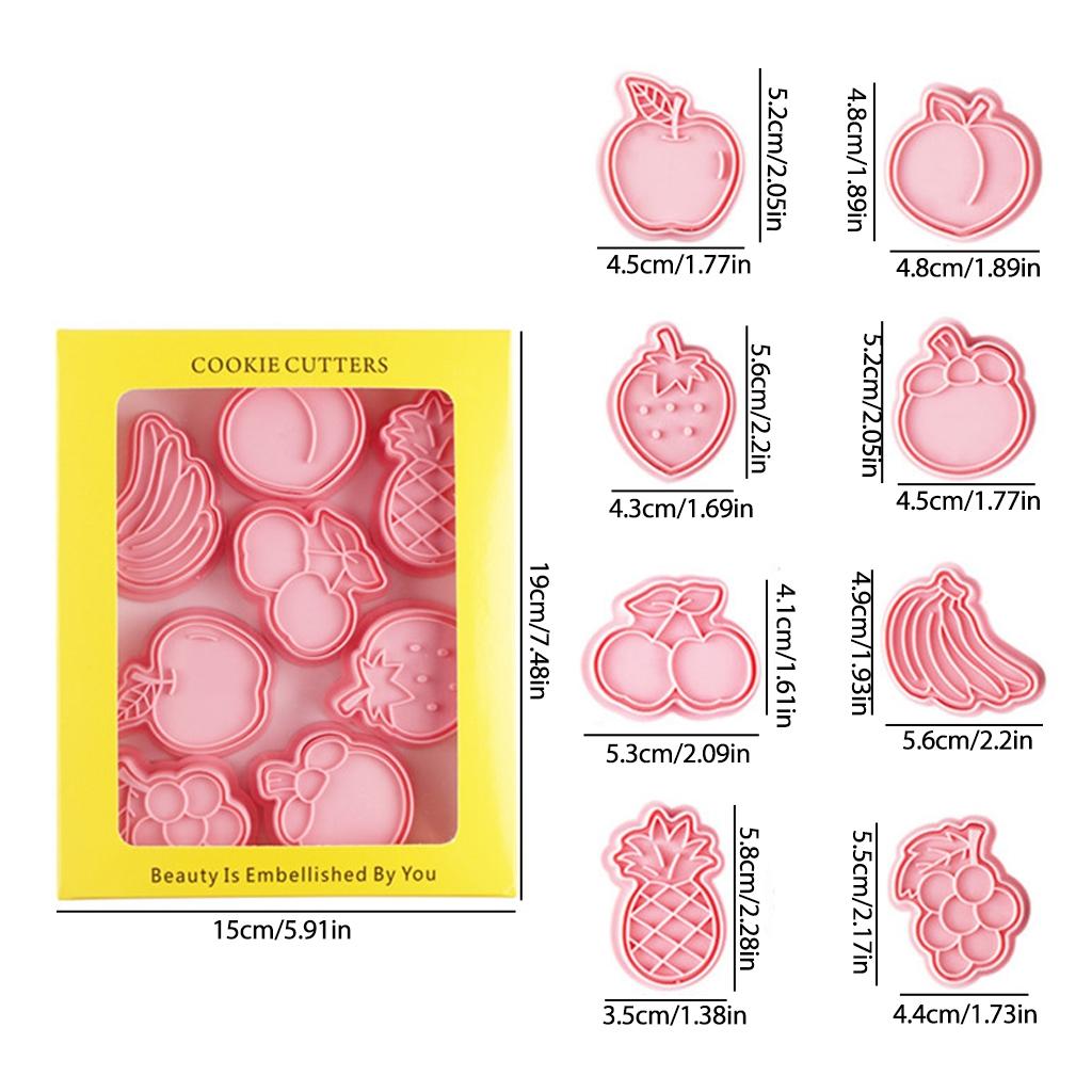 8-Piece Fruit Cookie Cutter Set, Cookie Cutter Stamps, Fondant Baking Tools, Baking Utensils Supplies, Royal Icing Cookie Cutters, Cookie Molds and Embossing Machine, For Baking Cookies, Pastries, Biscuits, Cake Decorations, Baking Supplies Kit