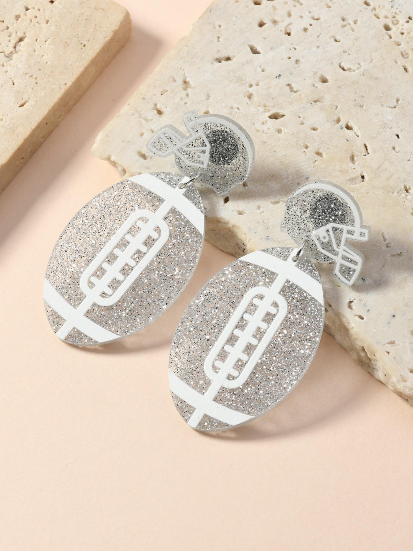 Lightweight Flashing Acrylic Blue Football Helmet Pendant Earrings, Super Bowl Event Jewelry, Daily Wear, Concert, Gift for Football Lovers