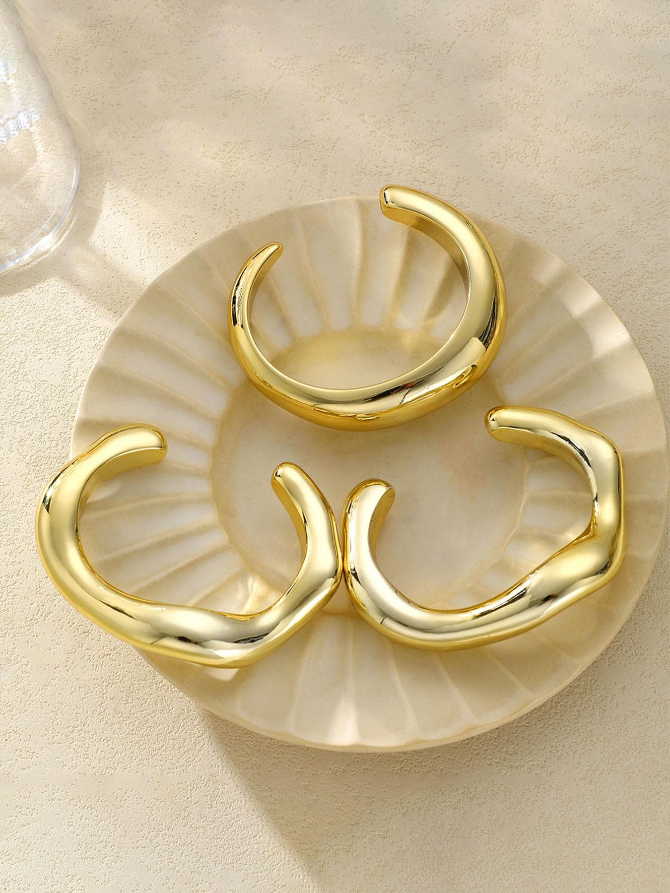 3-Piece Vintage Elegant Fashion Casual Minimalist Wide Wave Arc Ccb Resin Lightweight Open Bangle Set for Women, Perfect for Daily Wear, Parties, Weddings