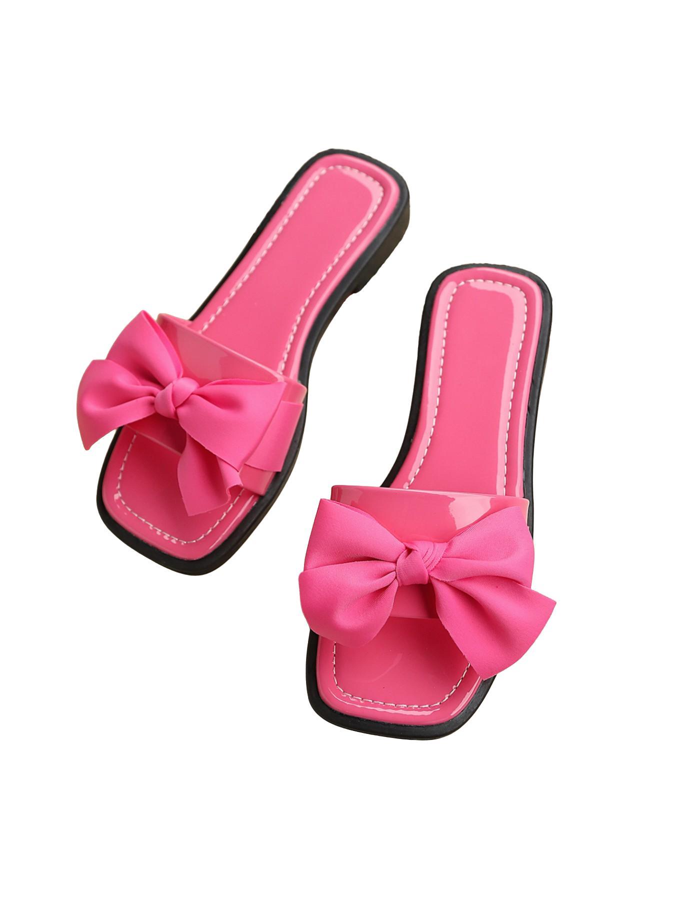 Burgundy Bow Flip Flops, Square Toe Design, Soft Sole Anti-Slip, Perfect for Spring Summer Fashion, Must-Have Comfortable Sandals