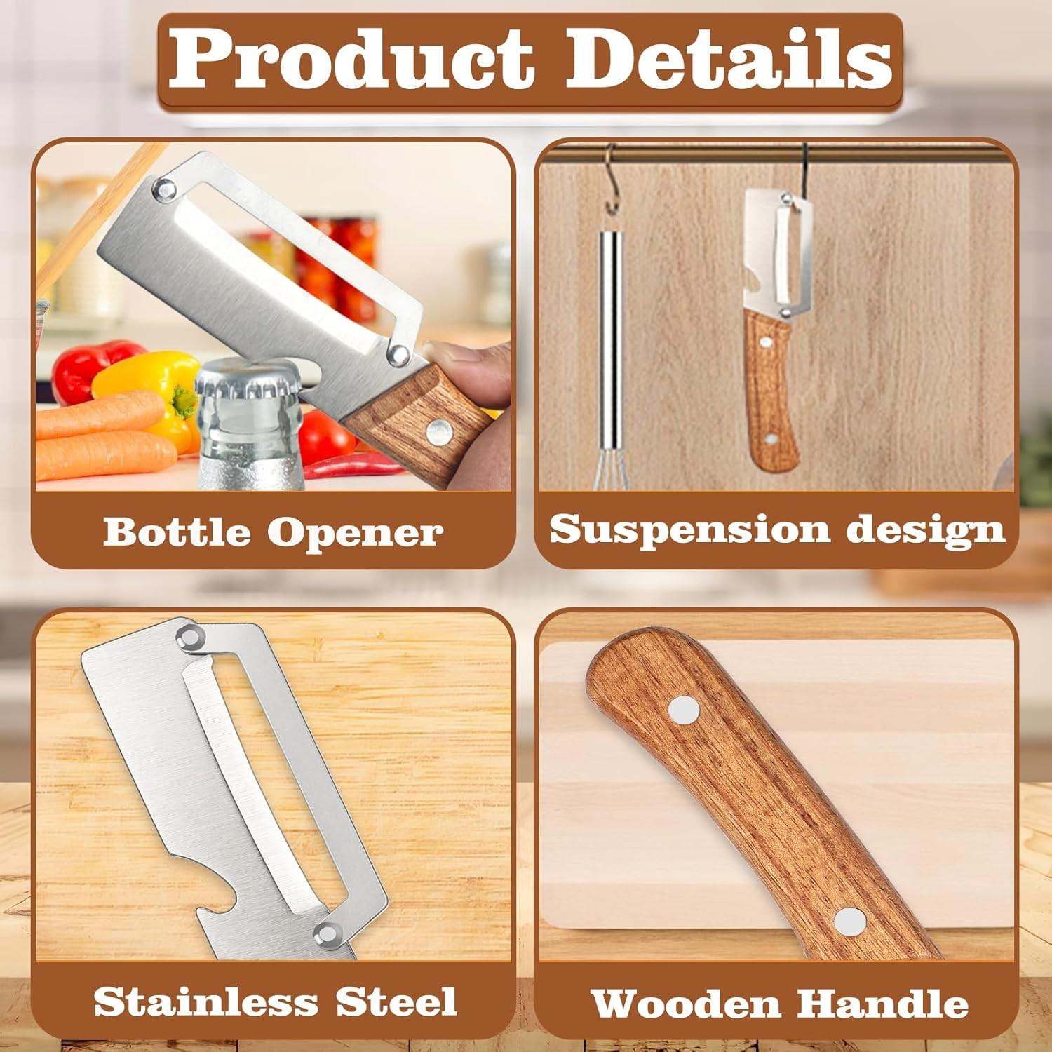 1/2/3 PCS Vegetable Peeler with Wooden Handle and Bottle Opener, Peeling, Zero Snag Wooden Peeler, Zero Snag Wooden Kitchen Tool, Multi-Functional Vegetable Peeler for Kitchen, Non-Slip Fruit Peeler with Wooden Handle for Apple, Potato