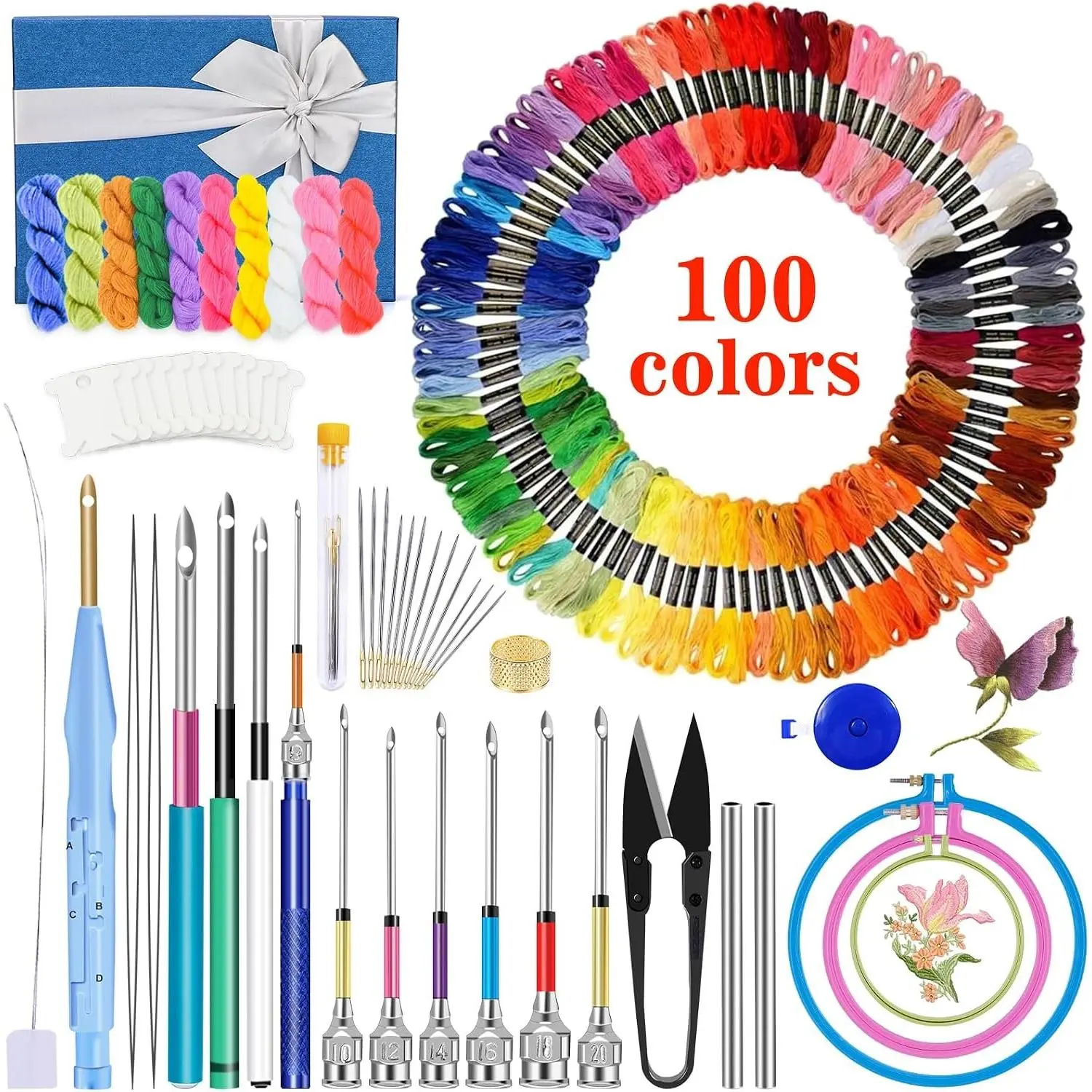 Embroidery Kit, Punch Needle Kit, 156 Pcs Punch Needle Tool, 110 Pcs Embroidery Floss, Punch Needles Kit for Beginners