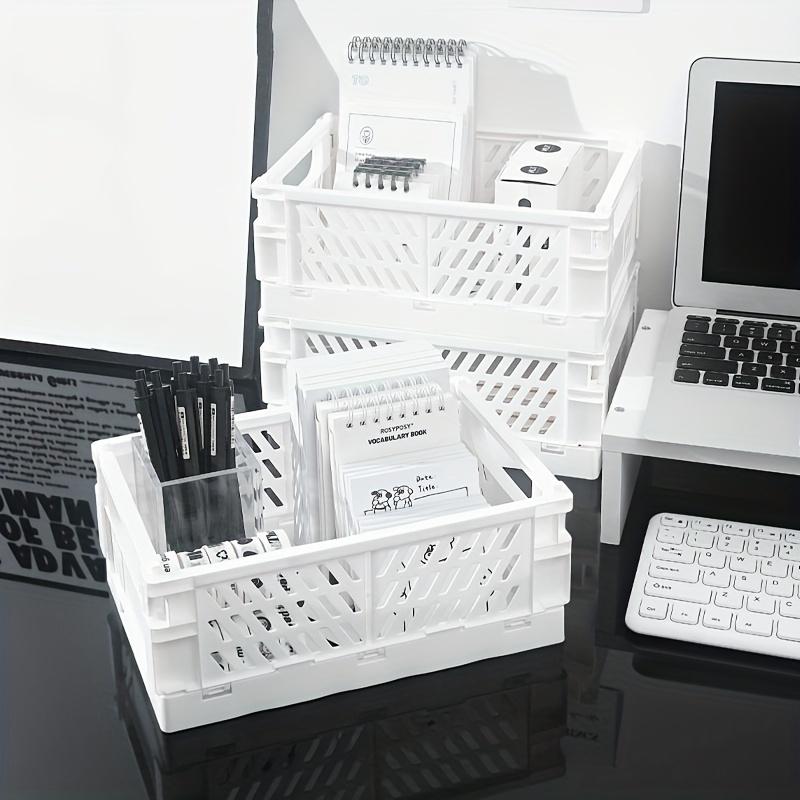 5.98in 1pc/3pcs Folding Organizer Storage Basket, Removable Basket, Stackable Plastic Storage Basket, Sundries Storage Basket, Japanese Style Desktop Storage Box, Minimalist