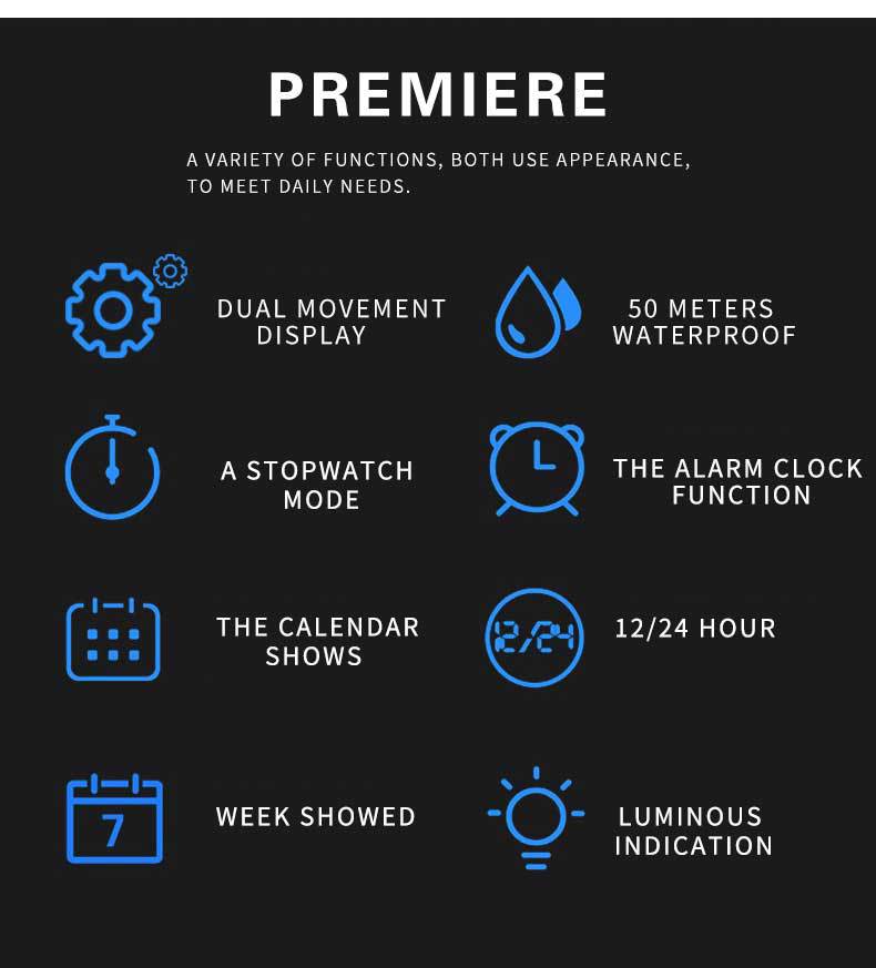 Unisex Modern Translucent Digital-Analog Sports Watch - 50mm Large Round Plastic Case, PU Leather-Polyurethane Strap, Luminous, 50M Water Resistant for Swimming, Showering, Large Size