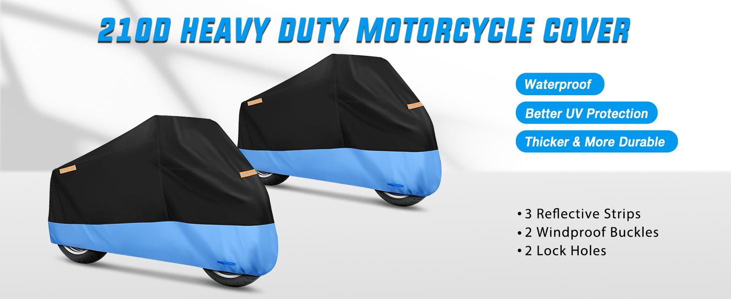 Nilight Motorcycle Cover All Season Universal Oxford Fabric with Lock-Hole Waterproof Durable UV with Storage Bag & Protective Reflective Strip Fits up to 96" Motorcycle Blue Black Vehicle Motorbike dealsforyoudays