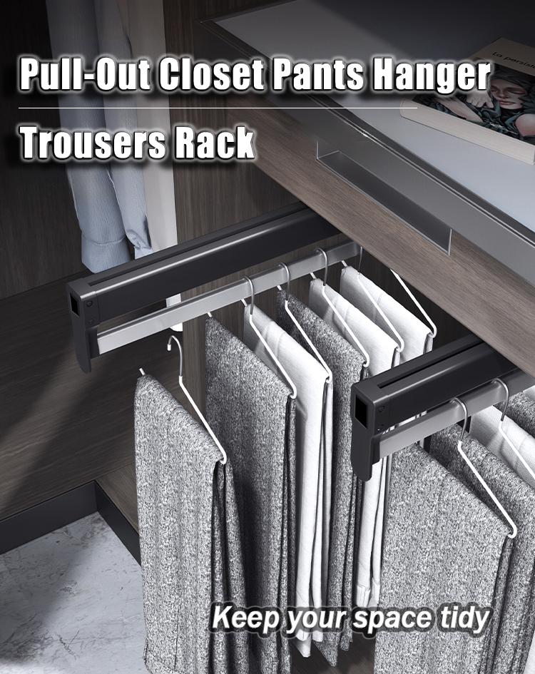 Space-Saving Pull-Out Clothes Rack, Adjustable Sliding Pants Hanger, Heavy-Duty Aluminum Structure, Supports 35 Lbs, Coat Hanger, & Options