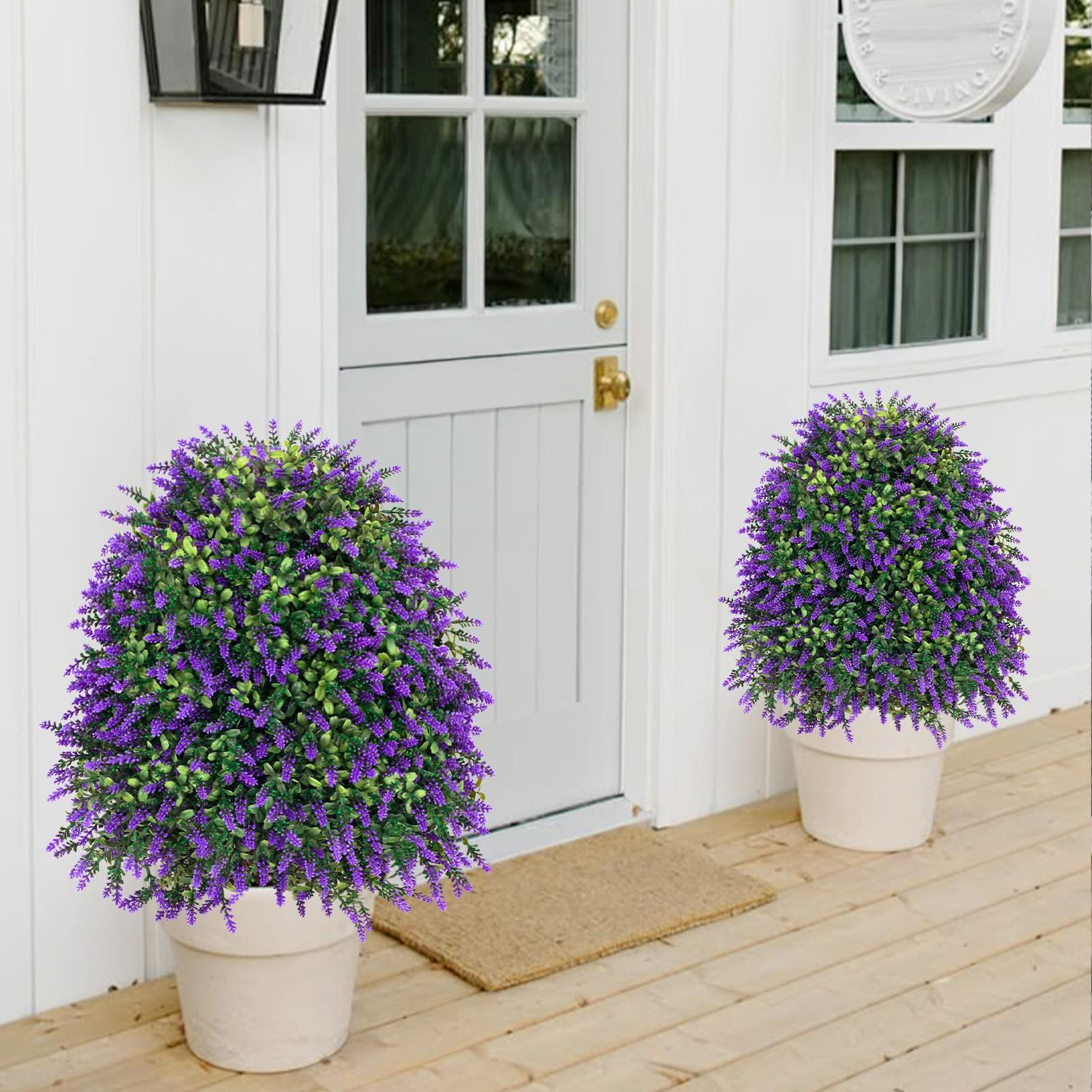 2 Pcs Topiary Artificial Plants for Outdoor Use, UV Resistant Fake Shrubs for Garden Front Porch Yard Balcony Decor, Lifelike Fake Plant