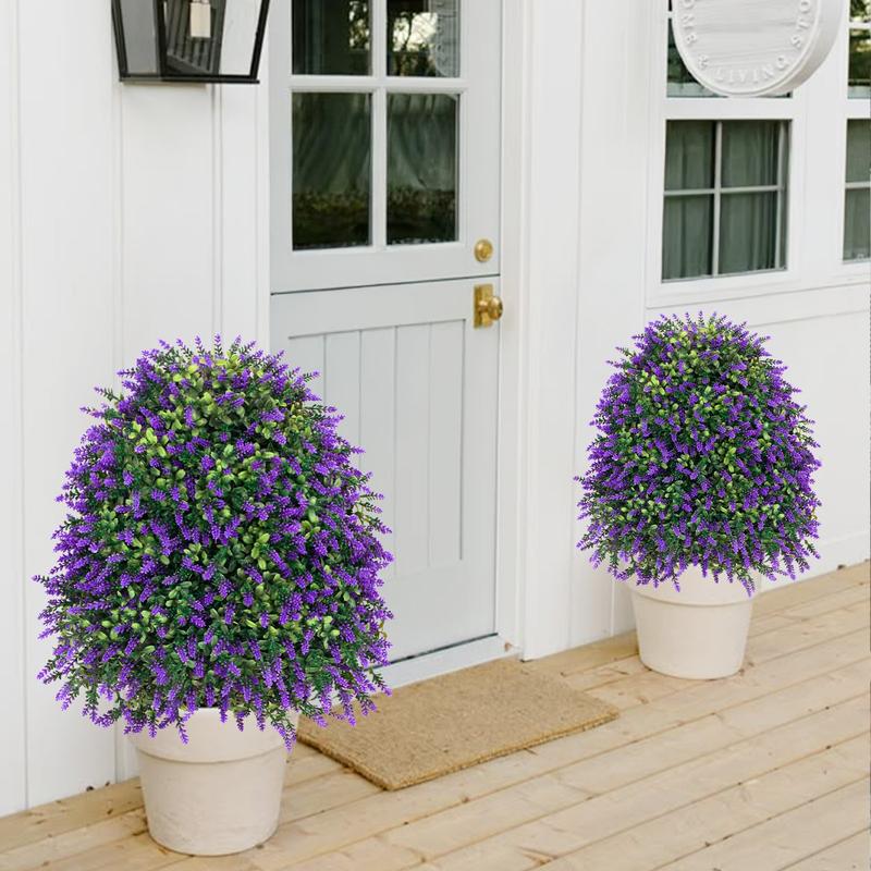 2 Pcs Topiary Artificial Plants for Outdoor Use, UV Resistant Fake Shrubs for Garden Front Porch Yard Balcony Decor