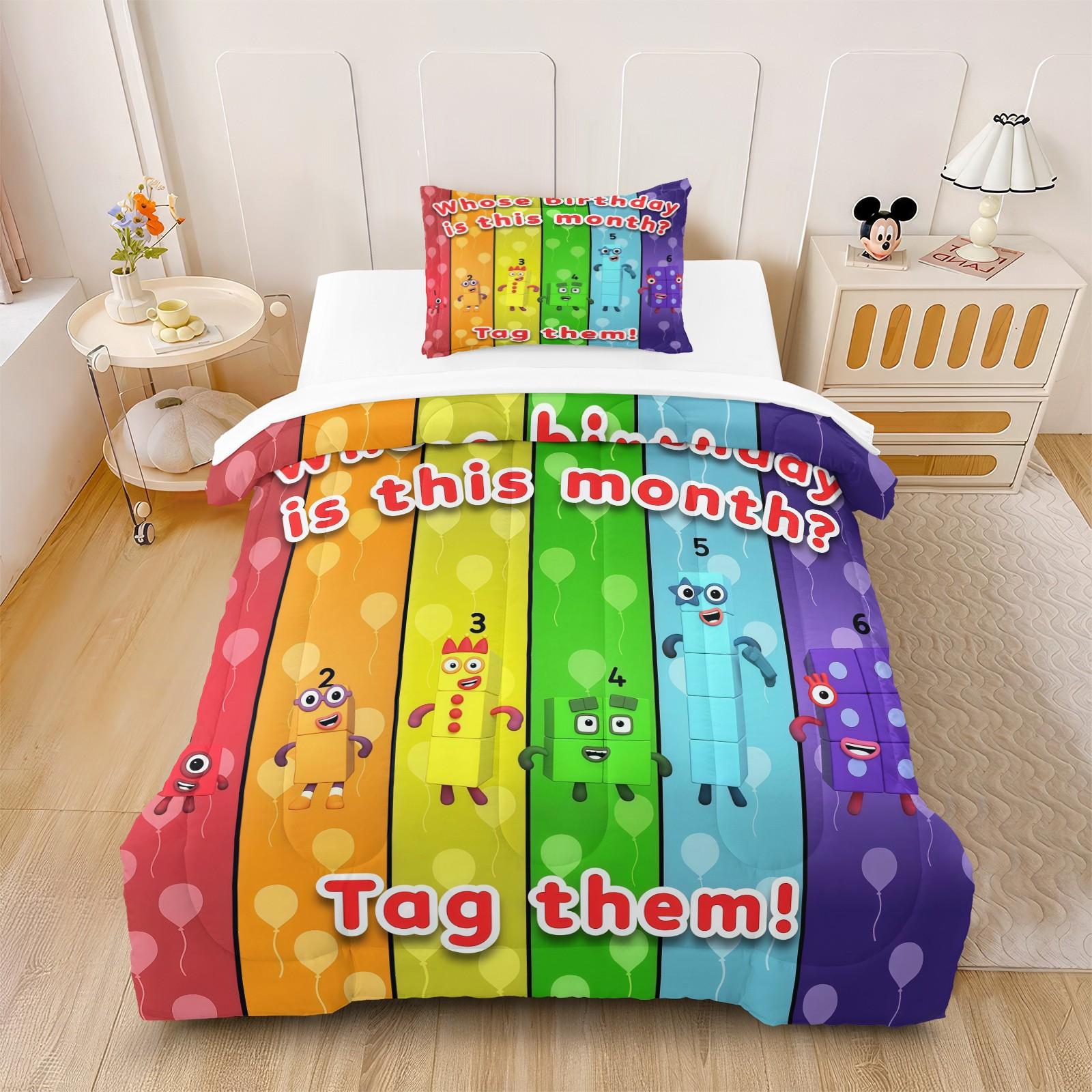 Number Block Pattern Comforter Set, Soft And Durable Bedding Set, Includes 1 Comforter And 1 Or 2 Pillowcases, Daily Holiday Birthday Gift Bedroom Decoration For Kids And Adults