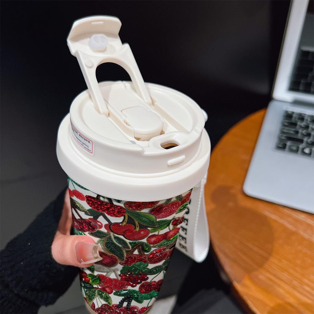 Abstract Oil Painting Cherry Texture Coffee Cup, Portable Insulated Tumbler, Keeps Hot/cold, Boho Style, Ideal for Office, Travel, Sports