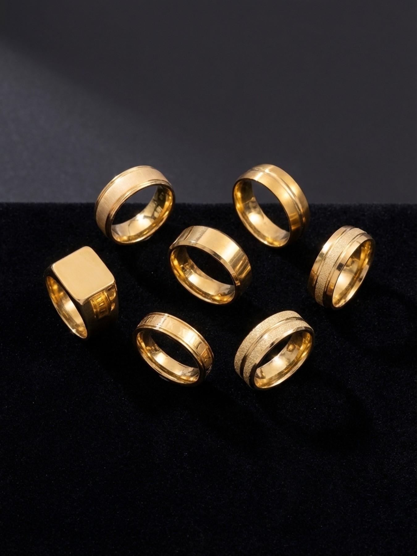 6-Piece Men's Stainless Steel Jewelry Set,Rhombus Design Rings for Daily Wear & Gifts, Durable Fashion Accessory