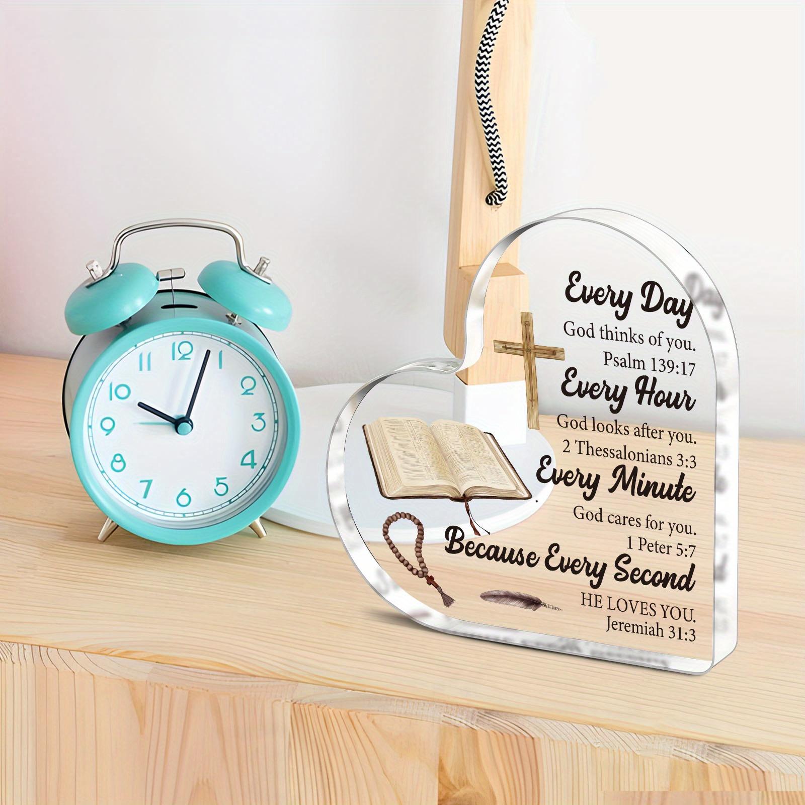 Acrylic Heart Shaped Plaque, 1 Count Bible Verse Pattern Ornament, Home Office Desk Decoration Gift for Pastors Women Daughter Friends Bestie, Acrylic Plaque Sign