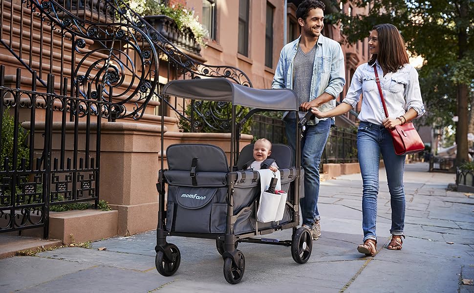 Momfann 2 Seaters Baby Stroller Wagon for Kids, All-Terrain Baby Wagon Outdoor with Canopy, Parent Organizer, Adjustable Handle