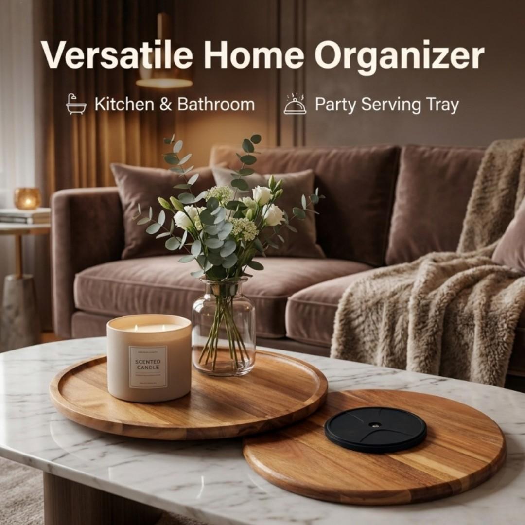 Creative Wooden Round Lazy Susan, 360° Rotating Tray for Kitchen, Bathroom, Dining Room, Easy to Clean, Ideal Mother's Day Gift