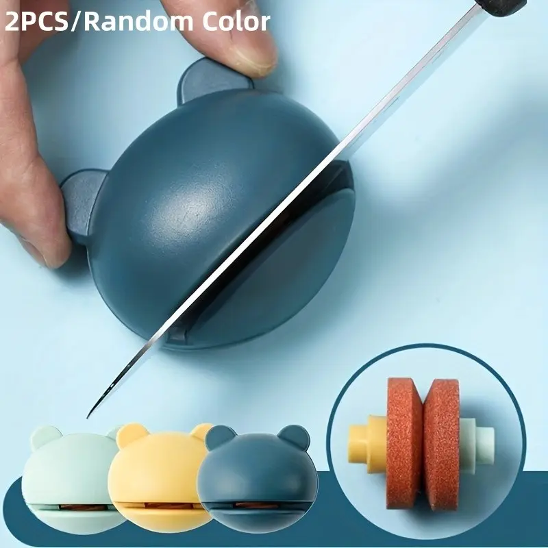 2Pcs Bear Shaped Knife Sharpener, Portable Non-Slip Mini Sharpening Tool for Kitchen Knives and Scissors, Household Knife Sharpening Stone