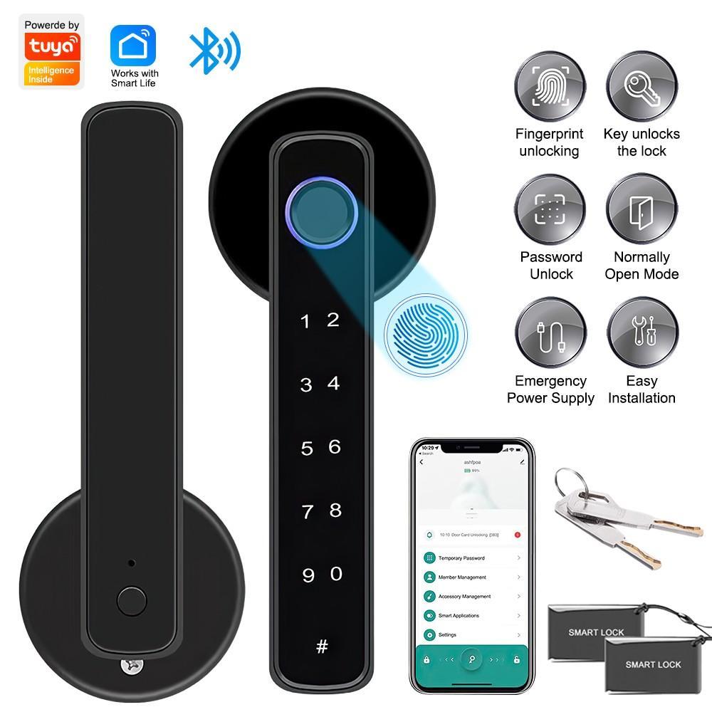 Upgraded Biometric Fingerprint Door Security Lock, Keyless Keypad Entry with Bluetooth and App Compatibility, Batteries Included, Easy to Install Smart Home Gadget, Fits 30mm-55mm Door Thickness, Smart Home Gadgets