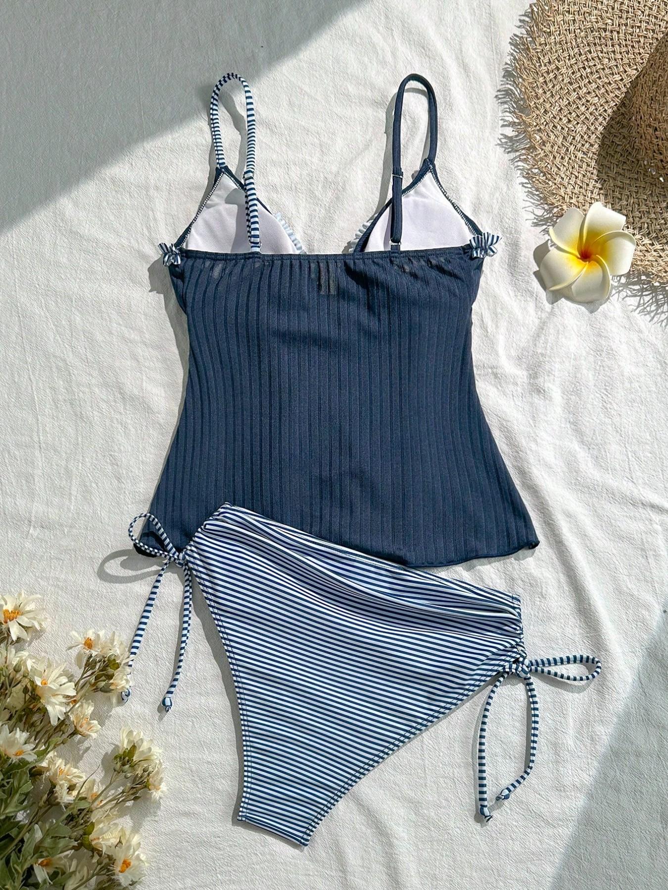 Women's Two-Piece Swimsuit Set, Sexy Vacation Beach Spa Swimwear with Chest Pads, Triangle Bottoms, Summer Bathing Suit, Swim Top Set