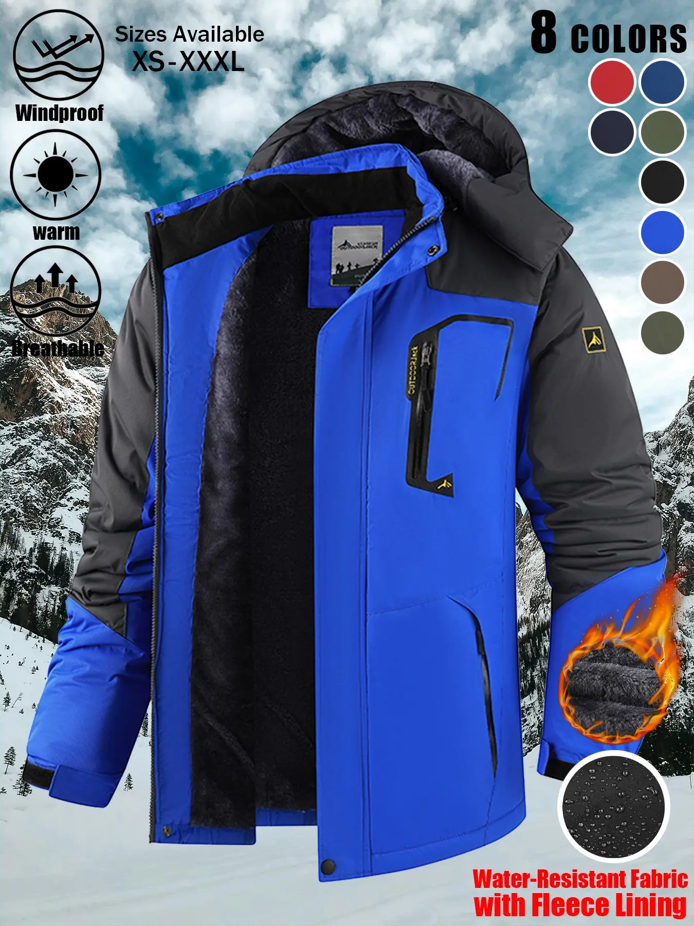 Men's 1 Pack Casual Hooded Fleece-Lined Softshell Jacket Waterproof Windproof Warm Breathable Detachable Hood Full Zip Chest Zip Pocket Side Pockets Adjustable Cuffs Outdoor Coat 8 Colors XS-XXXL Daily Commute Hiking Camping Outdoor Sports Layering