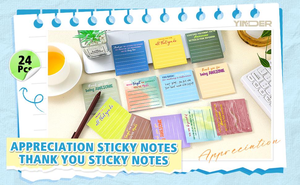 Christmas Gift Teacher's Day Themed Sticky Note Set 24/ 12 Pcs Teacher Appreciation Sticky Notes Teacher Appreciation Note Pads Thank You Teacher Memo Pads for Back To School Office Supplies Students Teachers Graduation Gift