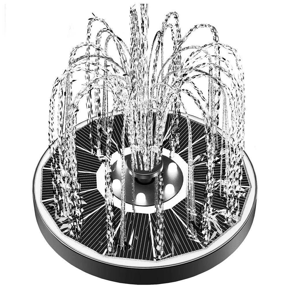 Solar Bird Bath Fountain with LED Lights, 7V Floating Solar Water Pump with 6 Nozzles, Weather-Resistant Outdoor Water Feature for Garden, Pond, Pool, Patio and Yard Decor
