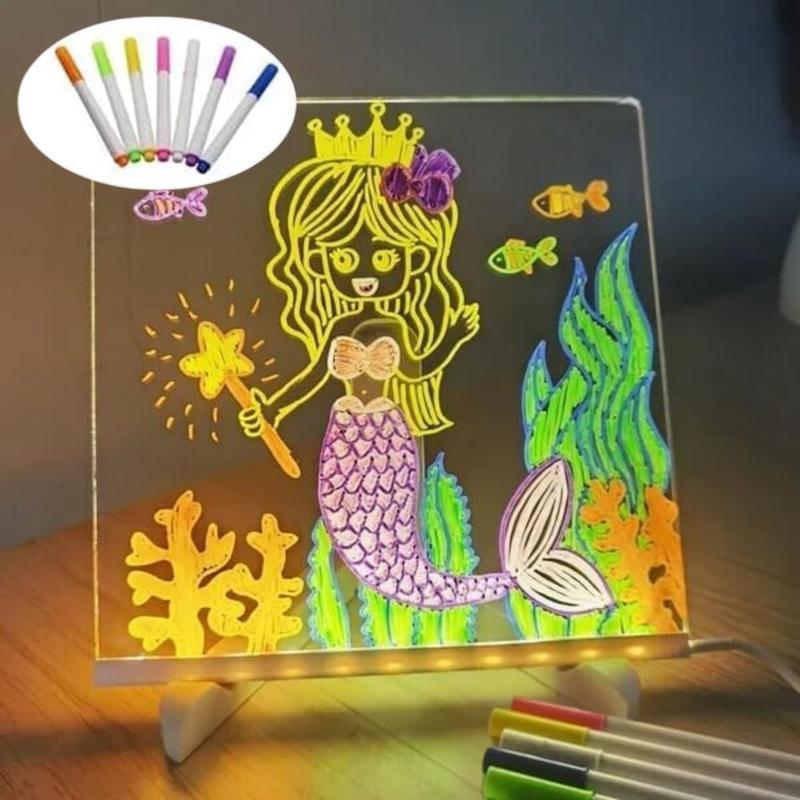 Led Drawing Board For Kids, Acrylic Dry Erase Light-Up Board with Cleaning Cloths Tracing Paper Erasable Reusable Kids Learning Gift for Birthday Halloween Christmas Decorative Neon Sign