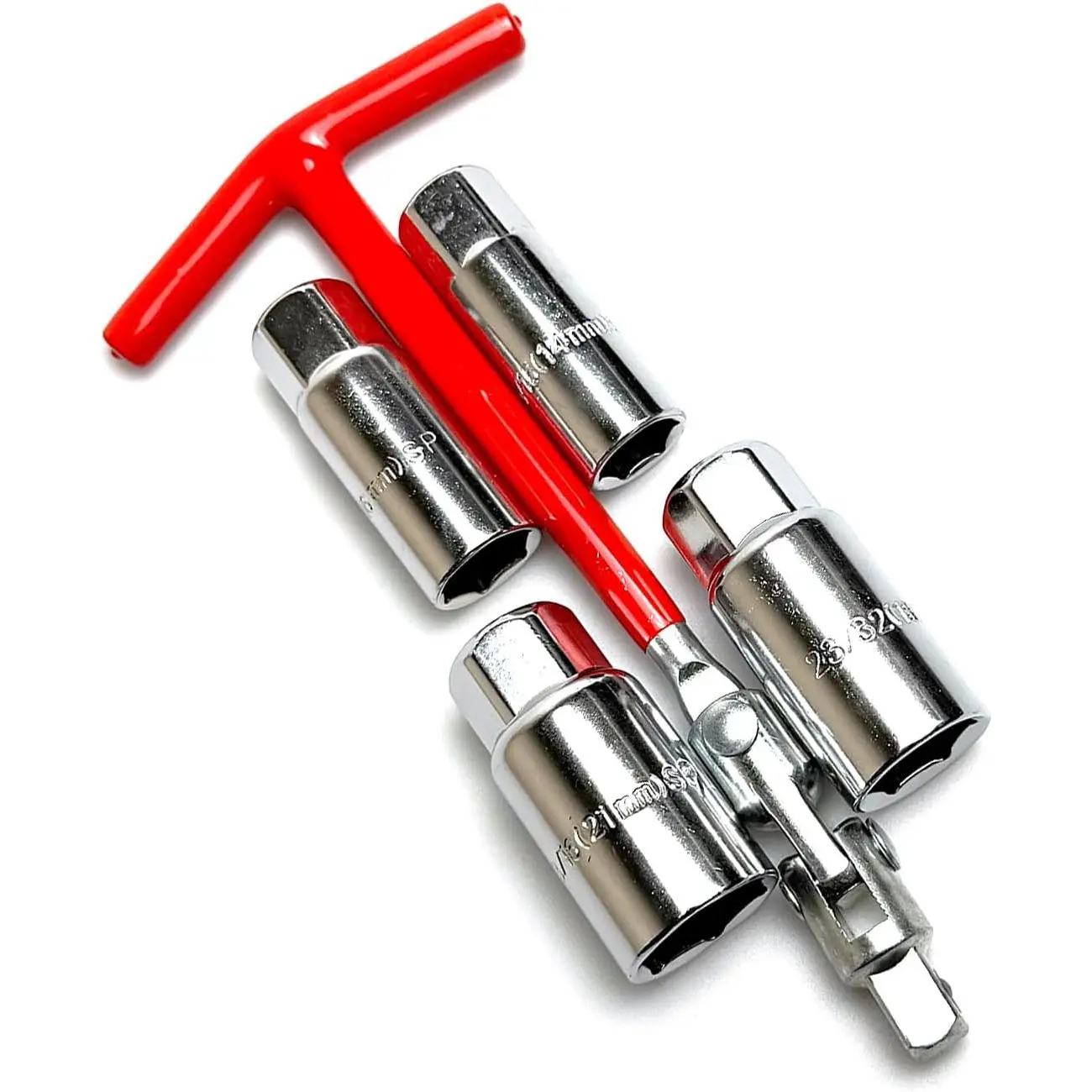 5 count Spark Plug Socket Wrench, T-Handle Spark Plug Wrench with 14mm 16mm 18mm 21mm Sockets, Spark Plug Quick Remover Installer Repair Tool,  for  ,  (Red)