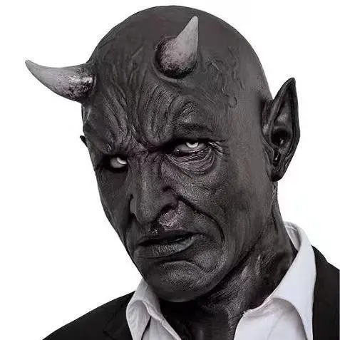 New cross-border black horned demon mask full-face latex headgear for haunted house and escape room scary costume