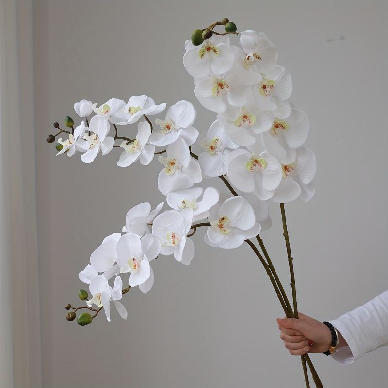3 artificial butterfly orchids with simulated tactile flower heads and artificial stems, suitable for engagement/wedding bridal bouquets, Valentine's Day, Mother's Day, Easter, spring/summer indoor home garden decoration
