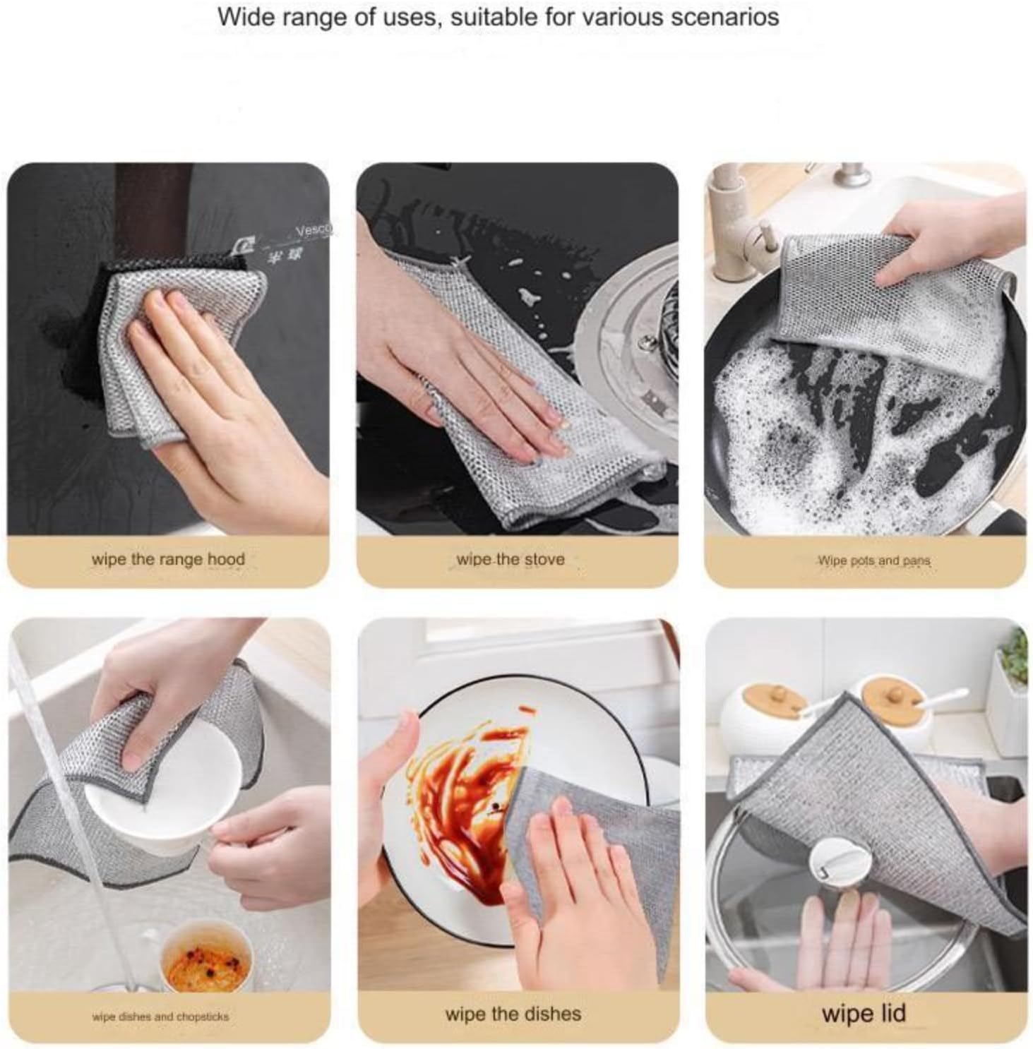 10-pieces multi-purpose magic string cleaning cloths, extra-large string dishwashing cloths, wet and dry, microfiber cleaning cloths for metal, kitchen, tableware, kitchen goodies