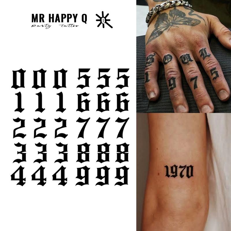 Temporary Tattoo Sticker Waterproof Arabic Numbers Lucky Number Pattern Gothic Style Unisex Hand Finger Tattoos Fashion Art Font High Quality Printing