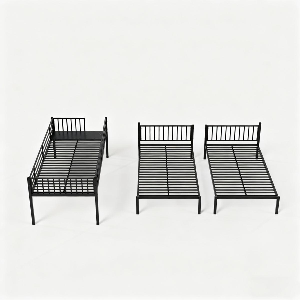 [Bellemave] Twin Size Triple Bunk Bed, Separates Into 3 Twin Beds Frame, Noise Reduced Structure, Easy Assembly, Black