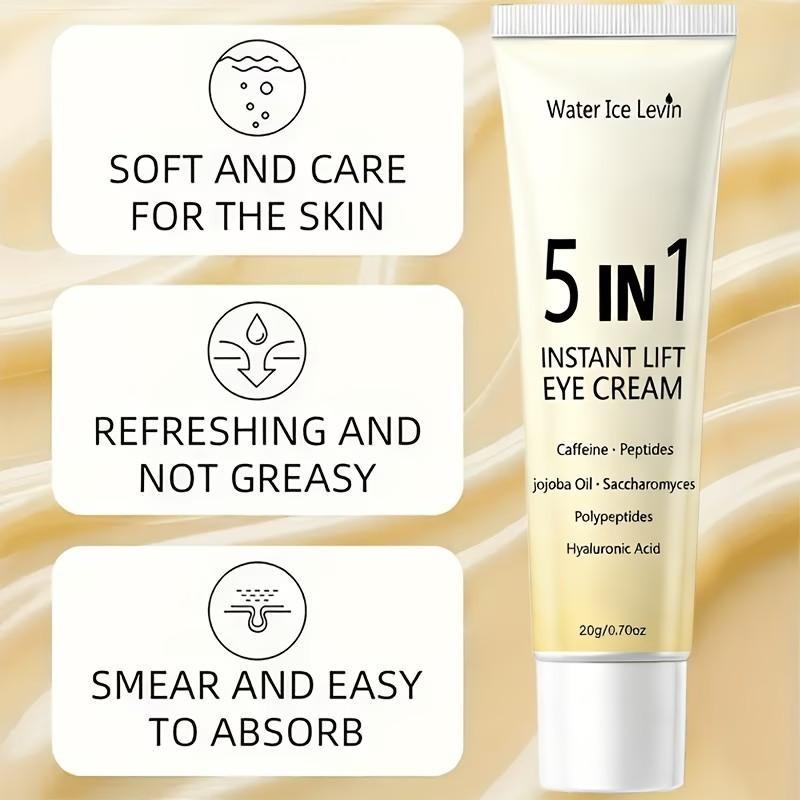 5-in-1 Instant Lifting Eye Cream, contains caffeine, jojoba oil, hyaluronic acid, polyphenols, peptides - firms eye bags, deeply hydrates the eye area, suitable for all skin types, light beige, unisex, skincare essential, for skincare enthusiasts,