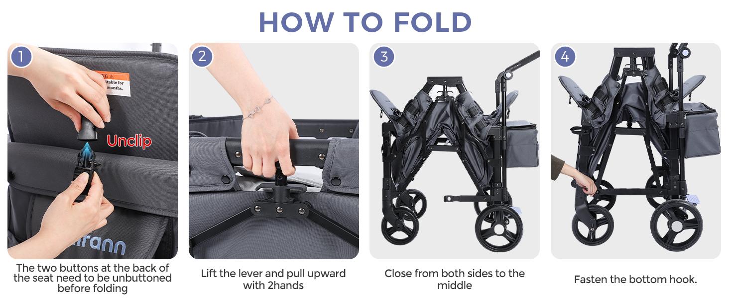 Momfann 2 Seaters Baby Stroller Wagon for Kids, All-Terrain Baby Wagon Outdoor with Canopy, Parent Organizer, Adjustable Handle