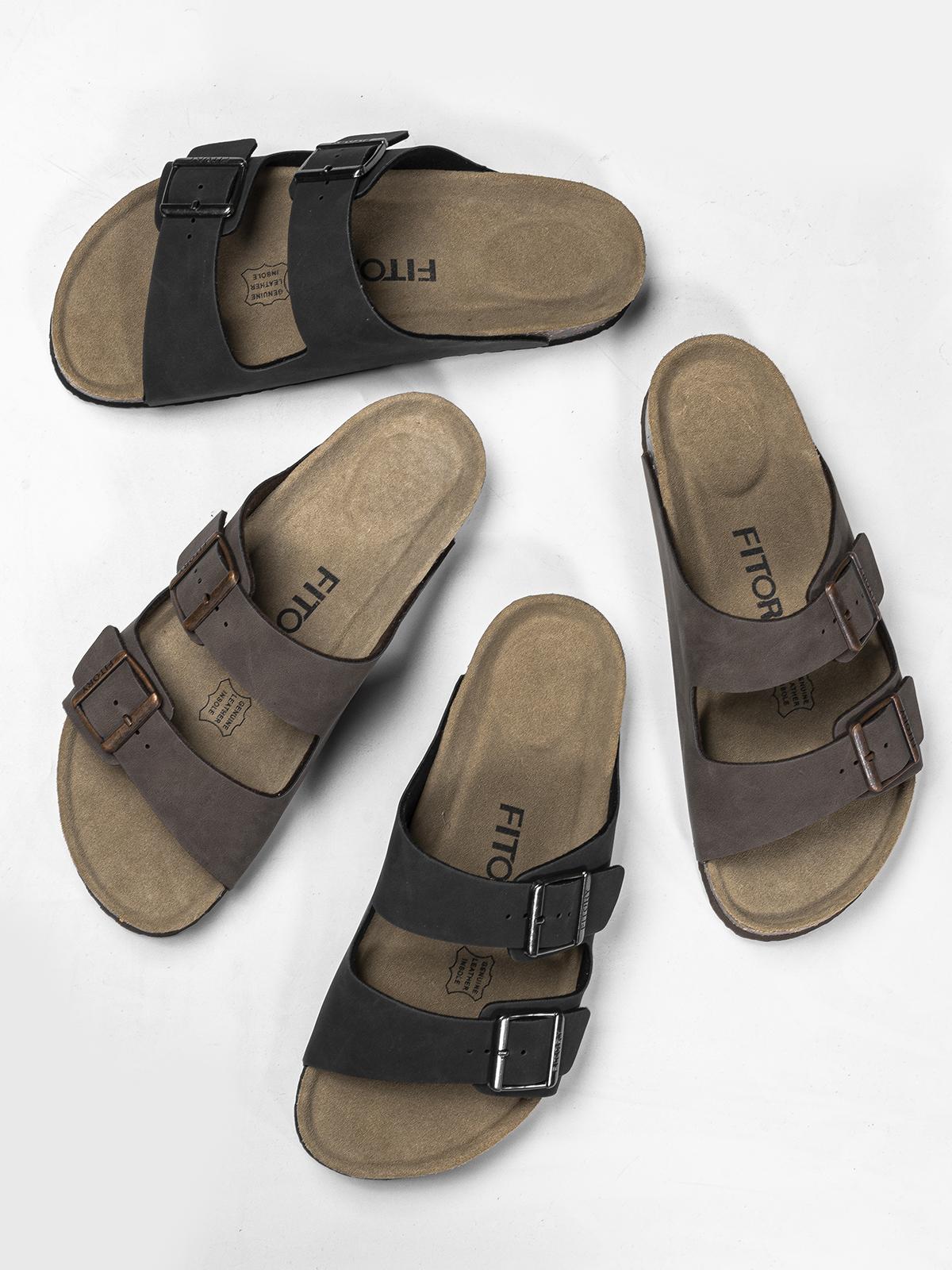 FITORY Balance I | Mens Sandals, Arch Support Slides with Adjustable Buckle Straps and Cork Footbed