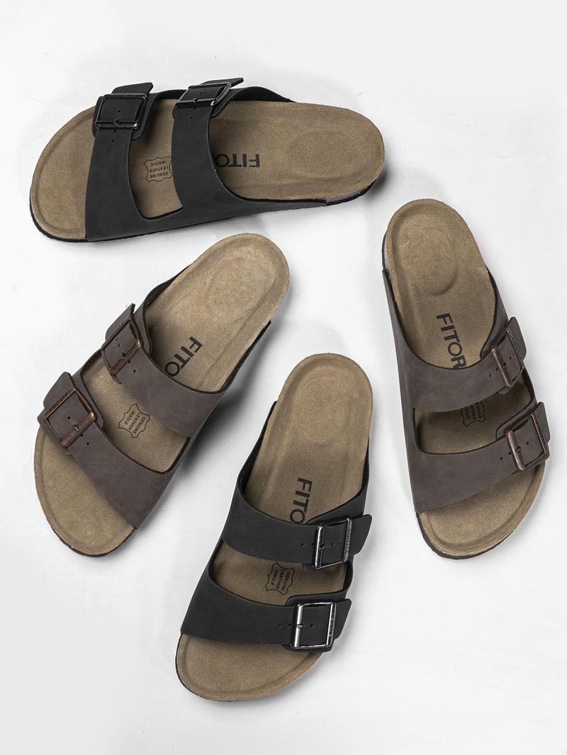 FITORY Balance I | Mens Sandals, Arch Support Slides with Adjustable Buckle Straps and Cork Footbed