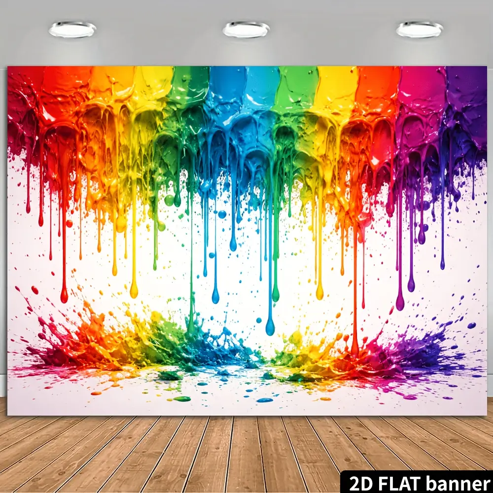 Multicolor Rainbow Paint Drip Splatter Photo Backdrop Banner - Lightweight, Dazzling Fluid Art Texture, 2D Visual Effect, Durable Material, Easy Care, Hanging Decoration for Christmas, Halloween, Art Studios, Gift for Artwork Enthusiasts