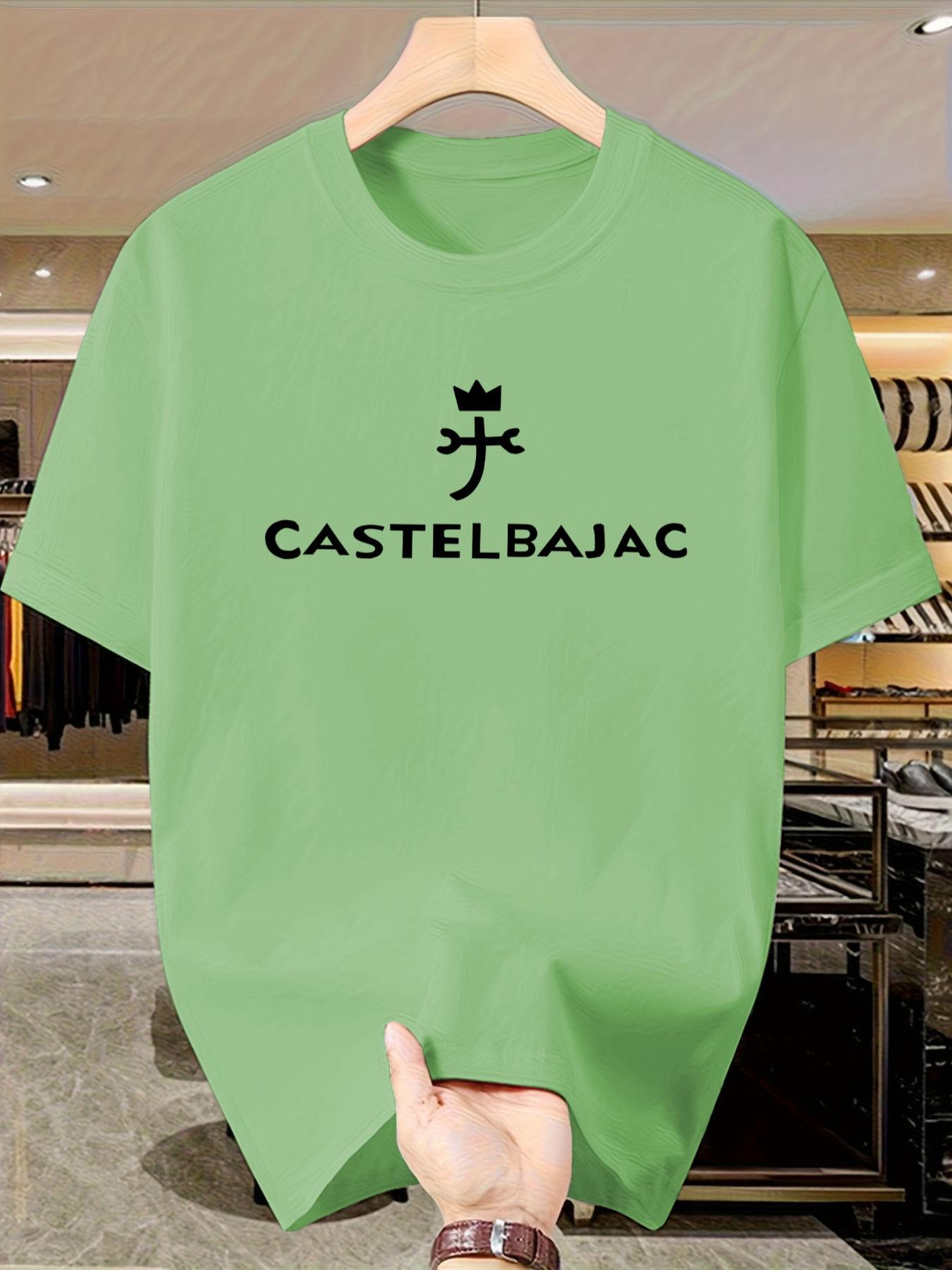 Castelbajac Men's Print T-Shirt, Casual Short Sleeve Slim-Fit Top, Crown Pattern, No Button or Zipper, Ideal for Daily Wear