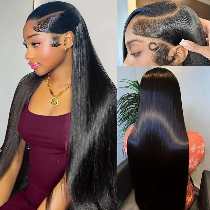 Bling Hair 32inch 13x6 Bone Straight Lace Front Wigs For Human Hair Wigs 180% Density Natural Black Color