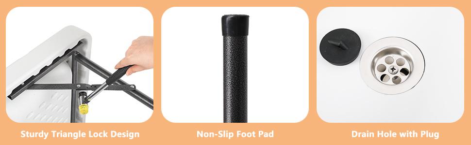 Fish Cleaning Table, Portable Folding Camping Table, 45" HDPE Outdoor Fish Cleaning Station with Sink, 360° Stainless Steel Faucet, Drainage Hose, Working platform for Camping, Food Handling