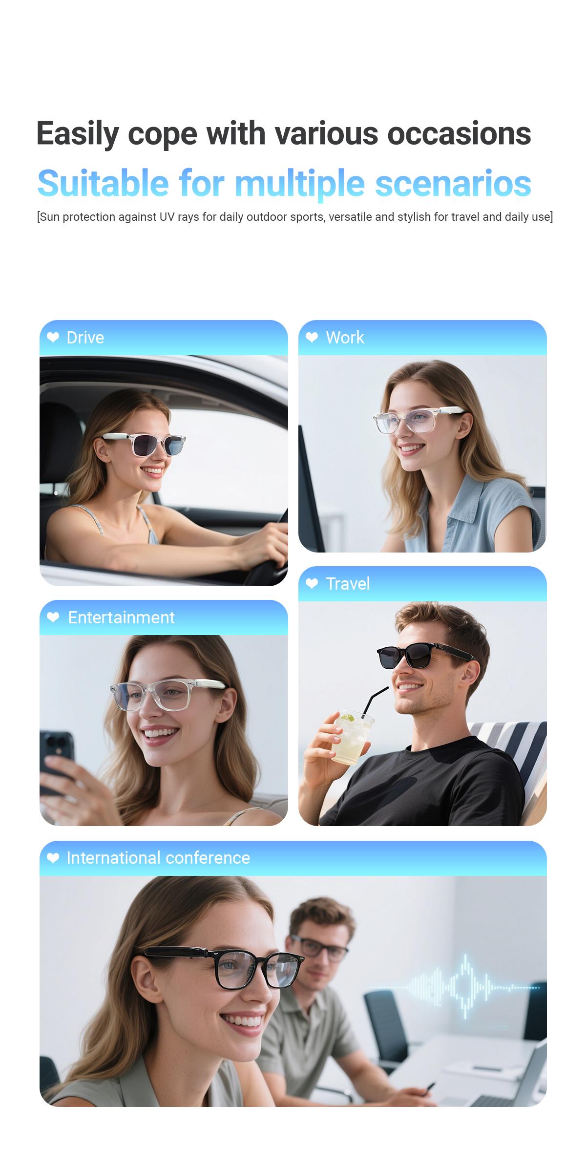 Koipsse smart glasses,translation-enabled, advanced technology, diverse functions, excellent sound quality, support for voice calls, rapid Bluetooth pairing, a large battery capacity, and long battery life. a perfect gift choice and a very cool accessory