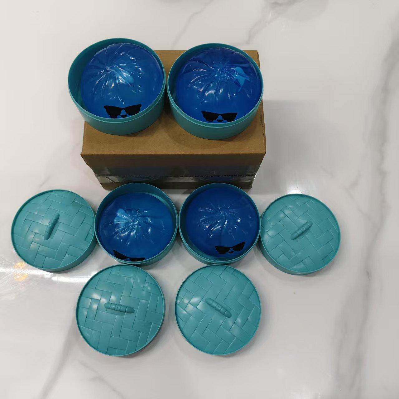 4-Pack Blue Shark Baozi Squishy Toy, Cute Decompression Squishy Stress Relief Squeezing Toy with Sunglasses, Mini Steamer Storage Box, Adult & Kids Desk Gift