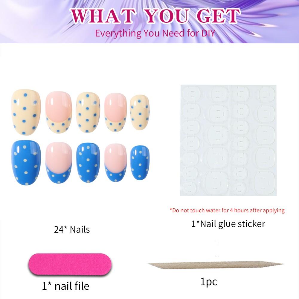 24pcs Short Oval Polka Dot Nail Art Set, Nail Glue Included, Includes Jelly Glue and File, Perfect for Parties, Dance, Daily Use, Sparkling Nail Tips