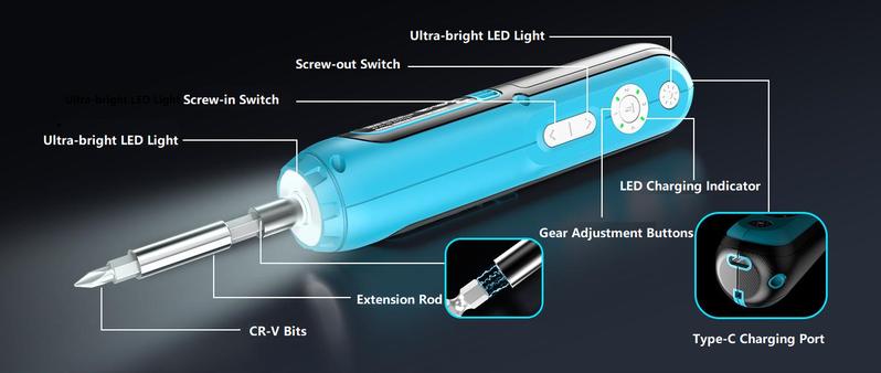 Seesii Electric Screwdriver, 37 Metal Bits, Max 6 N.m, 4 Torque Settings, 2000mAh Battery, LED Light Power Screwdriver Kit for Furniture/Computer/Electrical Repairs Bedroom Must-haves Tools #TikTokShopBacktoSchool SD100