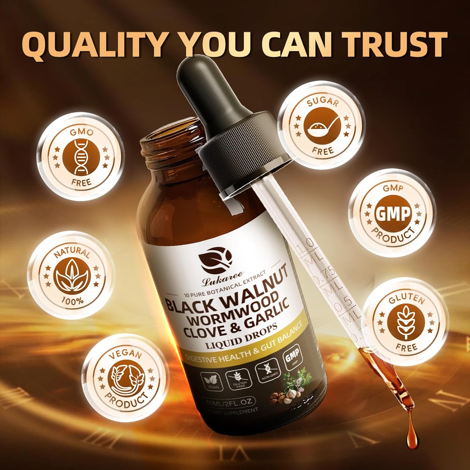 Lukaree Rapid Gut Cleanse Digestive Health Supplement with Black Walnut Wormwood Tincture 10:1 Ultra-Concentrated Liposomal Delivery Vegan Gluten-Free 60mL - Fitness Lukaree Rapid Gut Cleanse Digestive Health Supplement with Black Walnut Wormwood Tincture 10:1 Ultra-Concentrated Liposomal Delivery Vegan Gluten-Free 60mL - Fitness