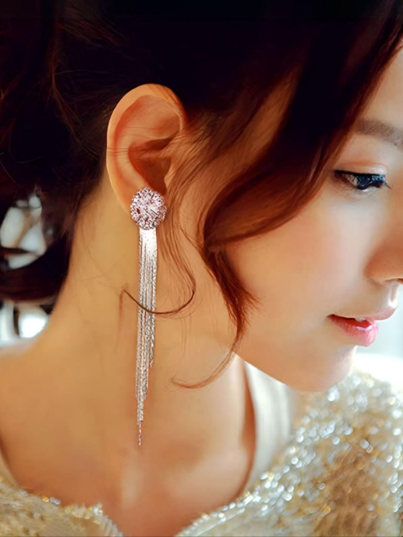 Elegant Rhinestone Wedding Tassel Earrings, Unique Women's Evening Party Jewelry, Stylish Ear Rings for Special Occasions