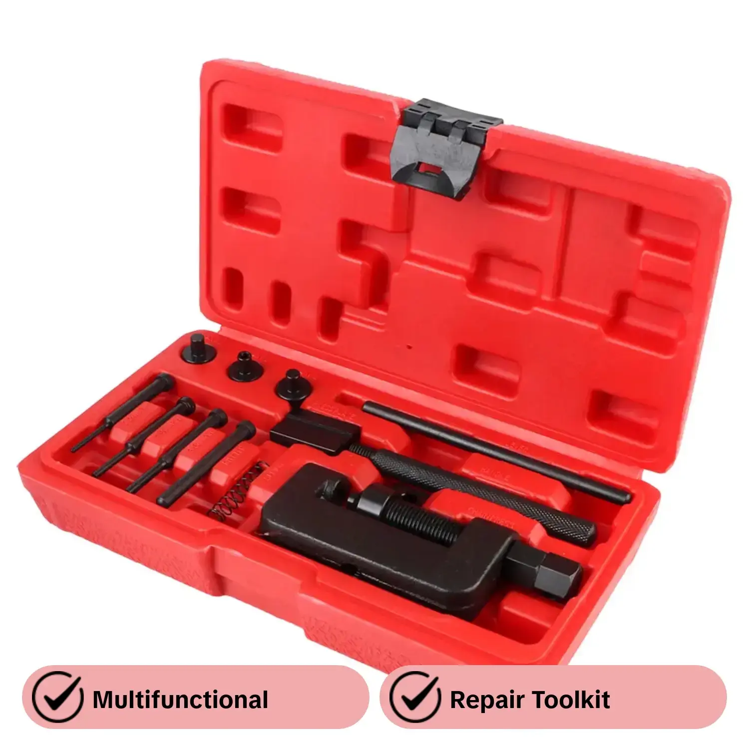 Motorcycle Chain Breaker, Motorcycle Bike Chain Splitter Link Riveter Set with Red Case, Car Repair Tool Kit, Mechanic Tool Kit, Multifunctional Tool Kit, Repair Toolkit