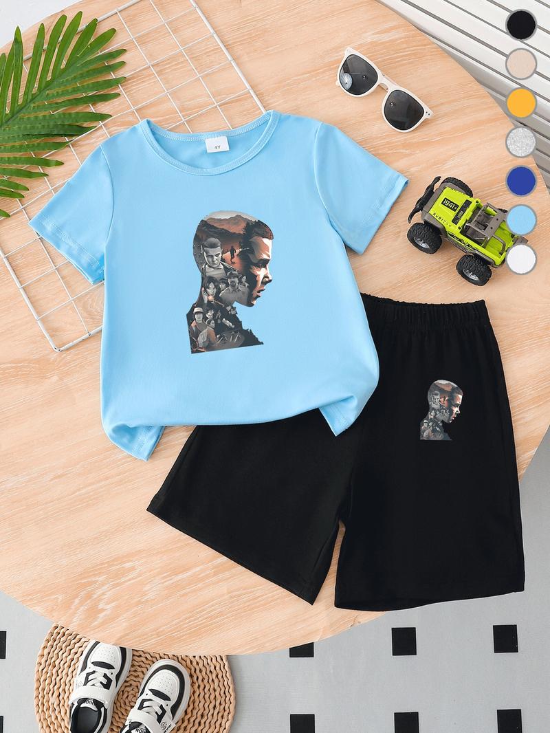 Summer Boys' T-Shirt Short Sleeve + Loose Shorts Set, Last of Us Design, High Elastic Waist, Casual, Perfect Gift