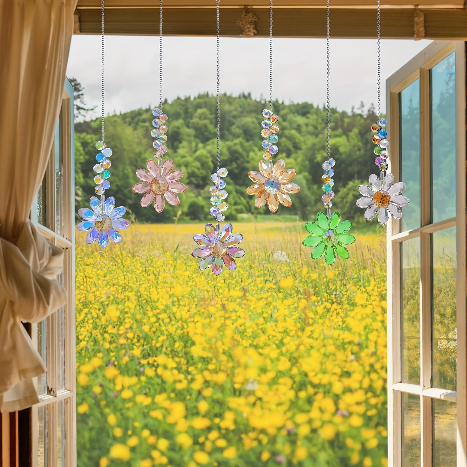 Hangable Sunflower Crystal Suncatcher - 6-Color Rainbow Maker Prism Hanging Decor, Window Light Catcher, Aesthetic Home Garden Ornament Gift