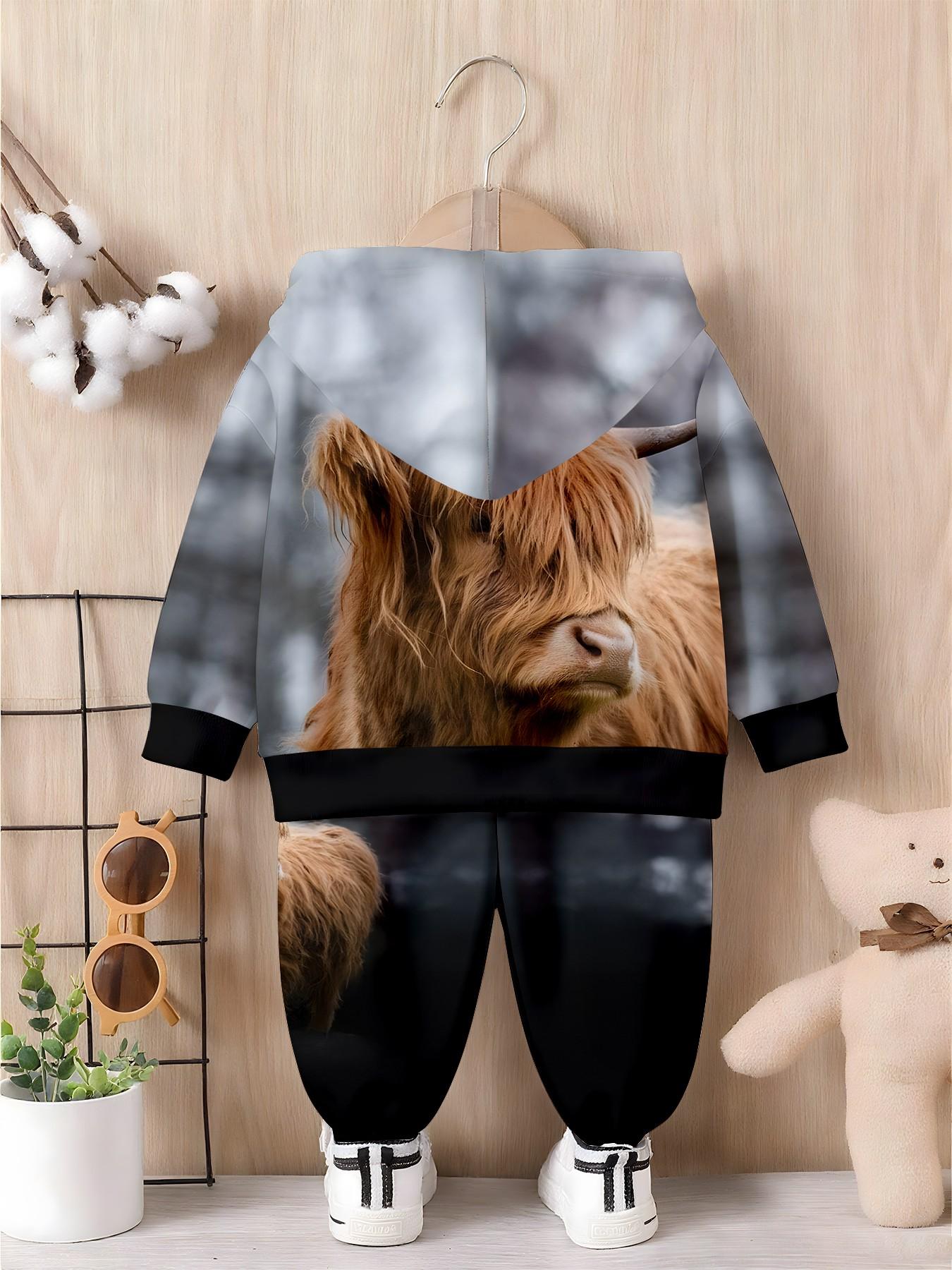 Simple Gradient High Country Coward Two-Piece Set, Casual Long Sleeve Sweapants, Loose-Fitting, Fall & Winter
